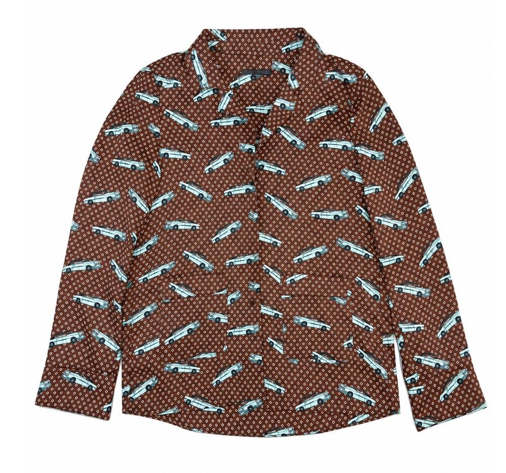 Zara Women’s XS Brown Vintage Car Print Pajama Shirt Novelty Button Up